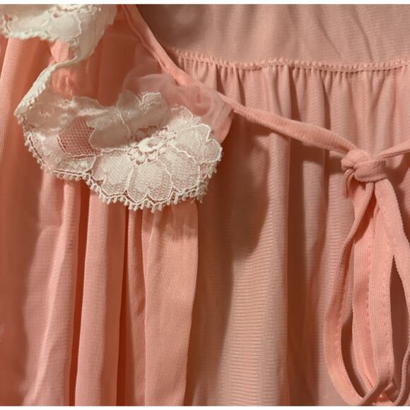 Vintage Pink Lady pink peignoir robe Lace dressing gown robe M - Picture 3 of 8